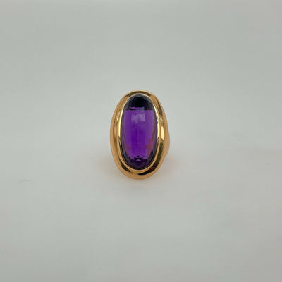 18ct Rose Gold Large Elongated Oval Amethyst Ring