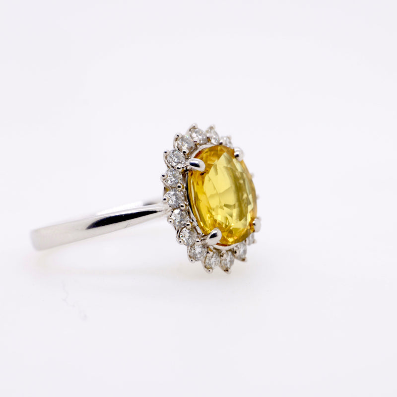 18ct White Gold Oval Yellow Sapphire and Diamond Ring