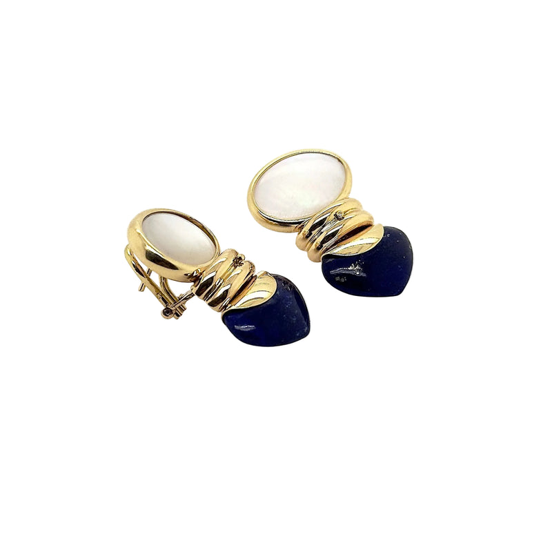 18ct Yellow Gold Lapis and Mother of Pearl Earrings