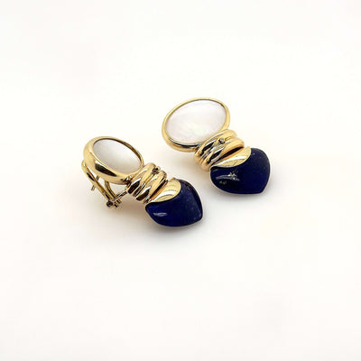 18ct Yellow Gold Lapis and Mother of Pearl Earrings