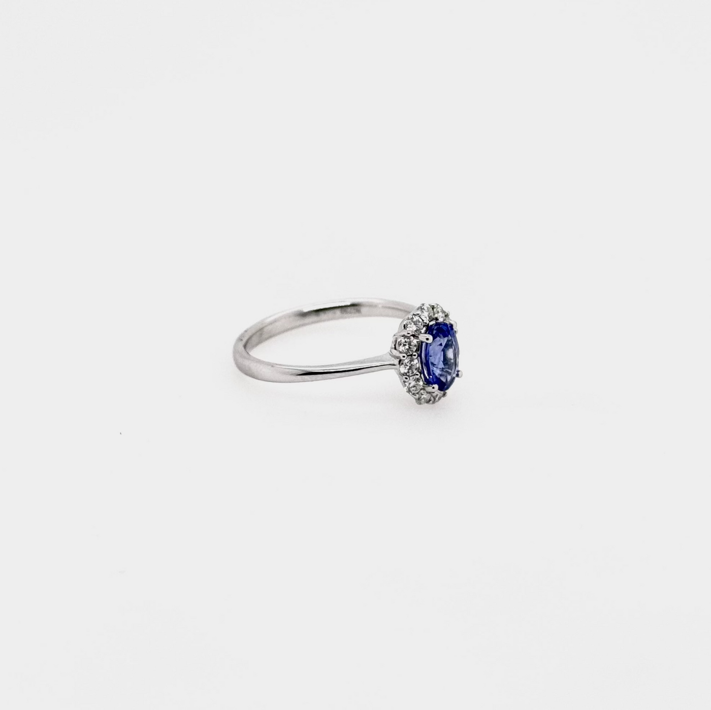 18ct White Gold Oval Ceylonese Sapphire and Diamond Ring