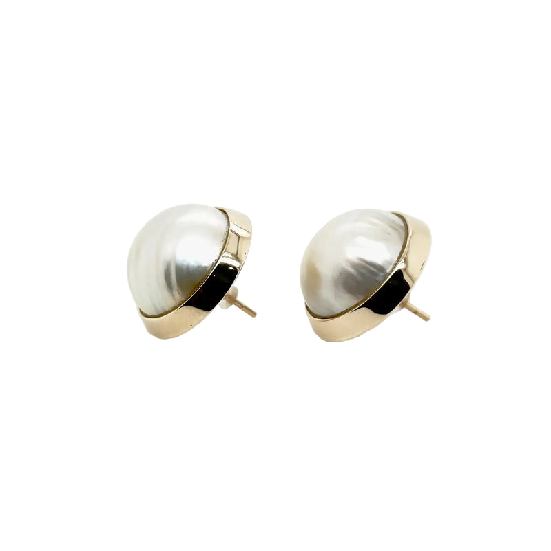 9ct Yellow Gold Large Mabe Pearl Studs