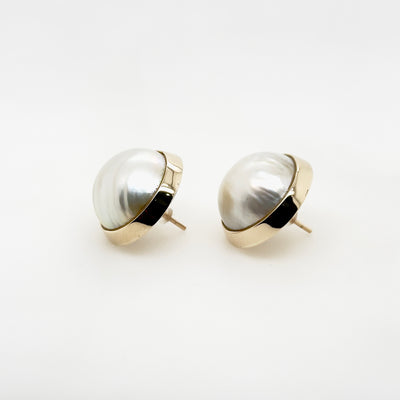 9ct Yellow Gold Large Mabe Pearl Studs
