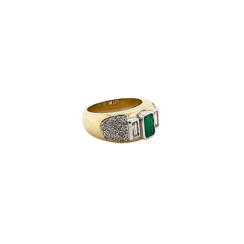 18ct Two-Tone Emerald-Cut Emerald and Diamond Ring