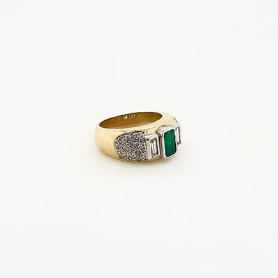 18ct Two-Tone Emerald-Cut Emerald and Diamond Ring
