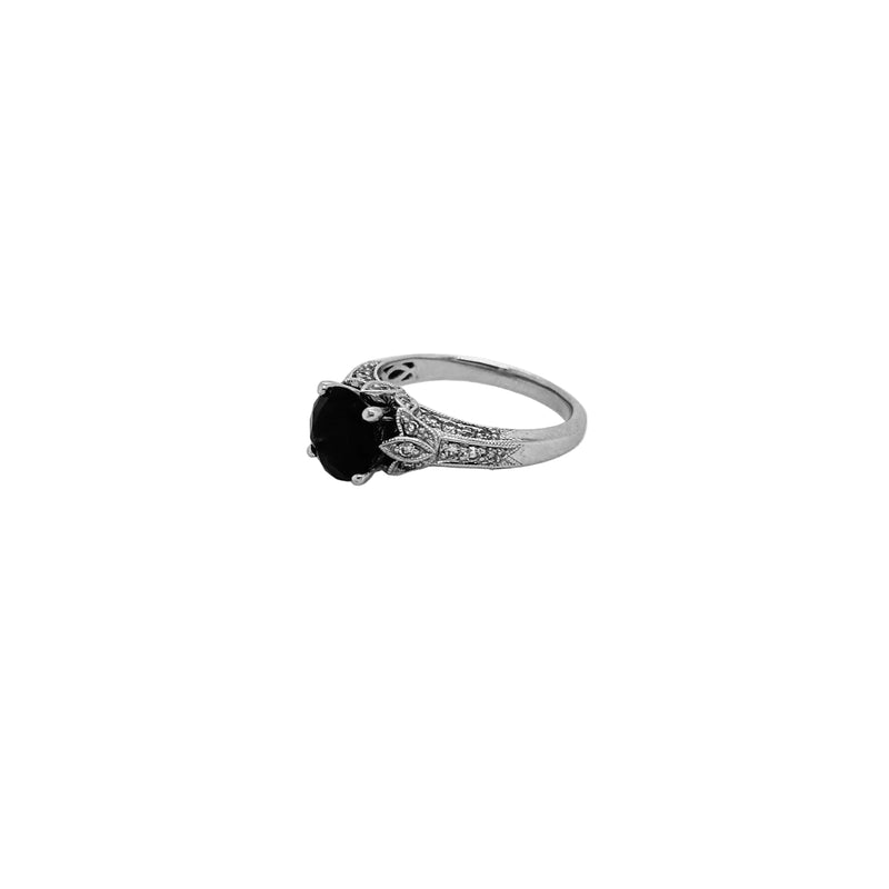 18ct White Gold Dark Blue Sapphire and Diamond Ring