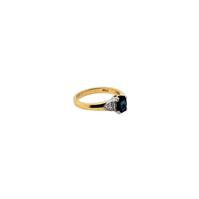 18ct Yellow and White Gold Blue Sapphire and Diamond Ring