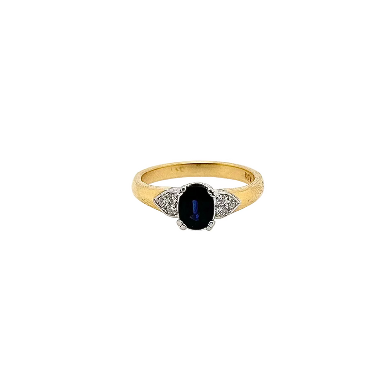 18ct Yellow and White Gold Blue Sapphire and Diamond Ring