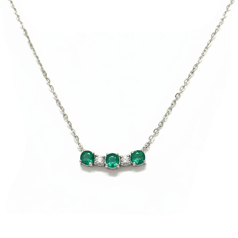 18ct White Gold Fine Emerald and Diamond Necklet