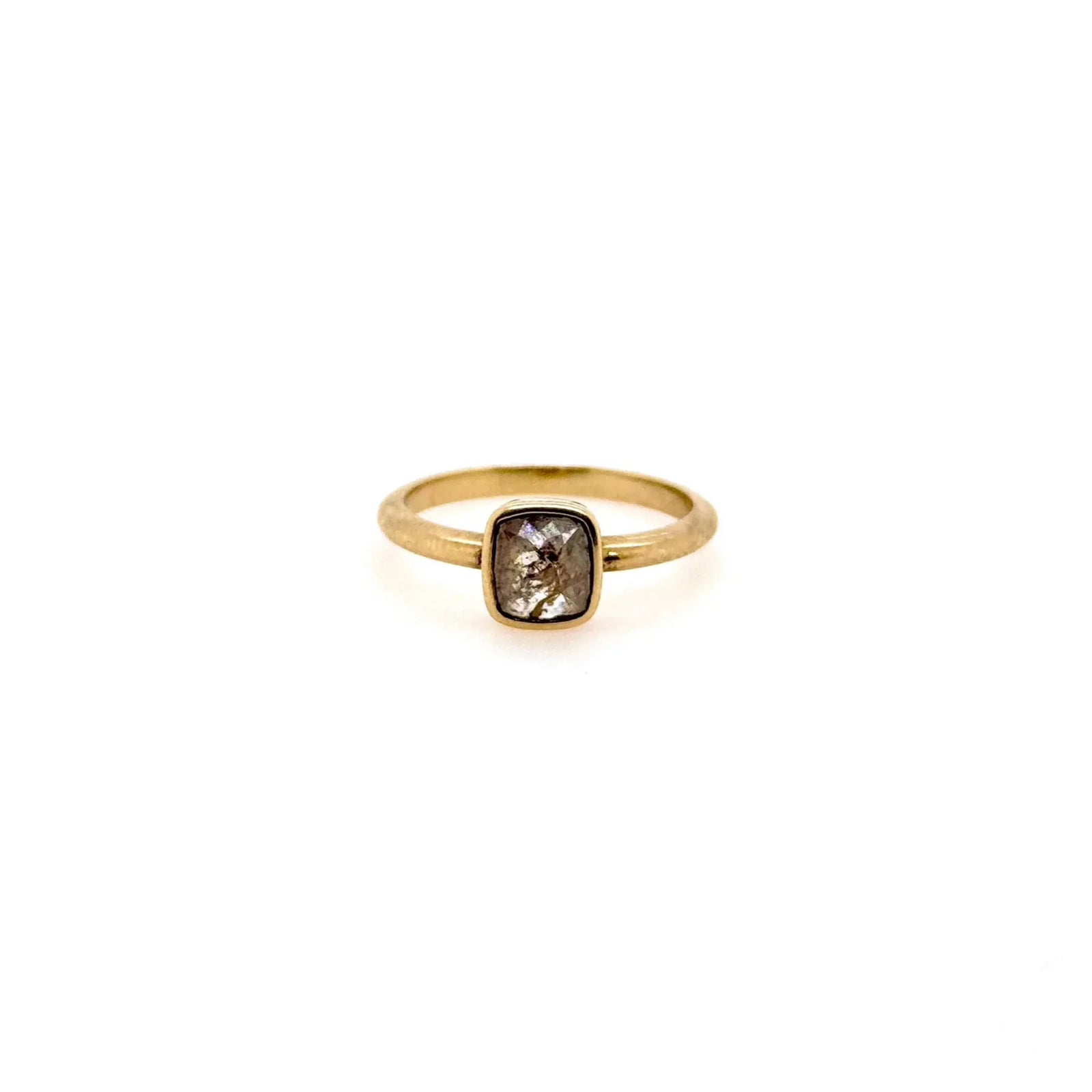 9ct Yellow Gold Natural Salt and Pepper Diamond Cushion Shaped Rose Cut