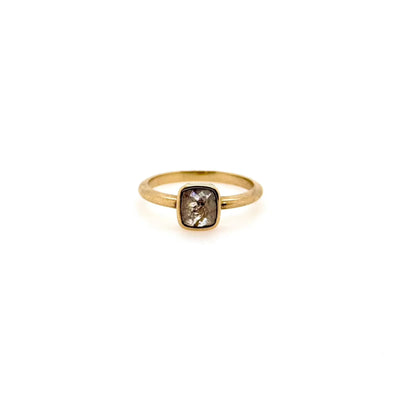9ct Yellow Gold Natural Salt and Pepper Diamond Cushion Shaped Rose Cut