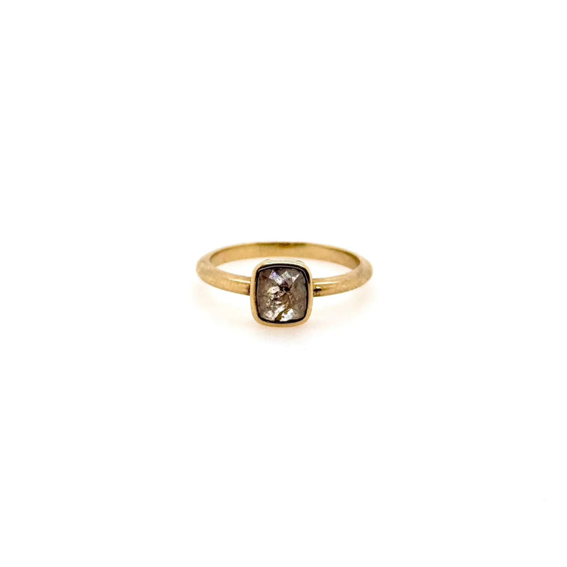 9ct Yellow Gold Natural Salt and Pepper Diamond Cushion Shaped Rose Cut