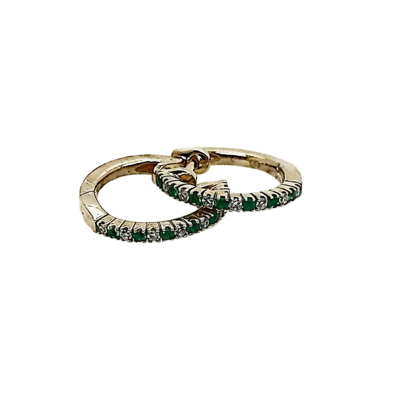 18ct Yellow Gold Emerald and Diamond Huggies