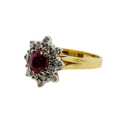18ct Gold Ruby and Diamond Cluster Ring