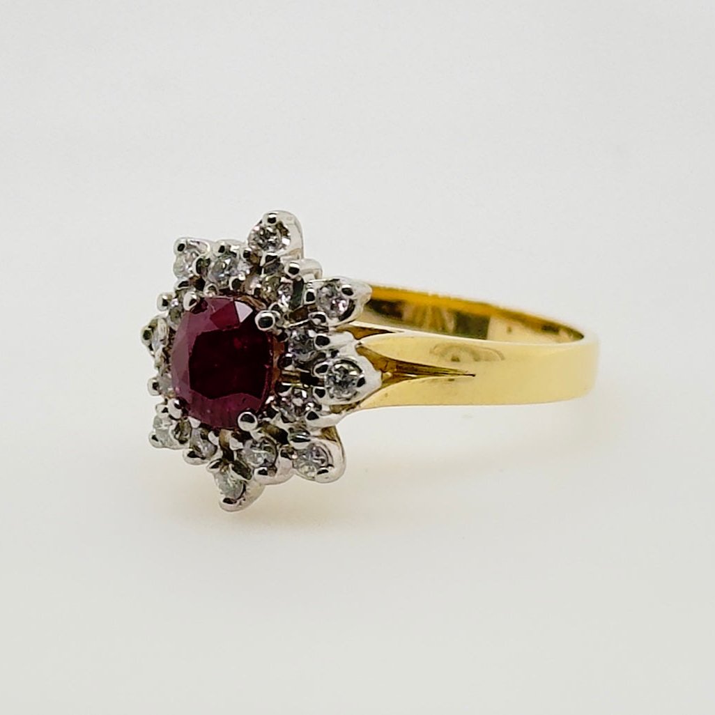 18ct Gold Ruby and Diamond Cluster Ring