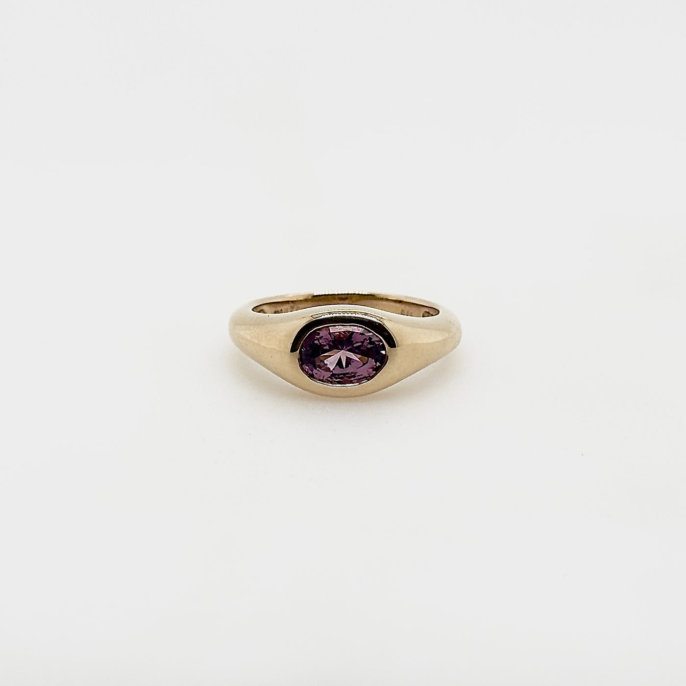 9ct Yellow Gold Bezel Set Oval Natural Pink Spinel Ring