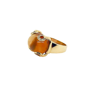18ct Yellow Gold Cabochon Citrine and Diamond Ring