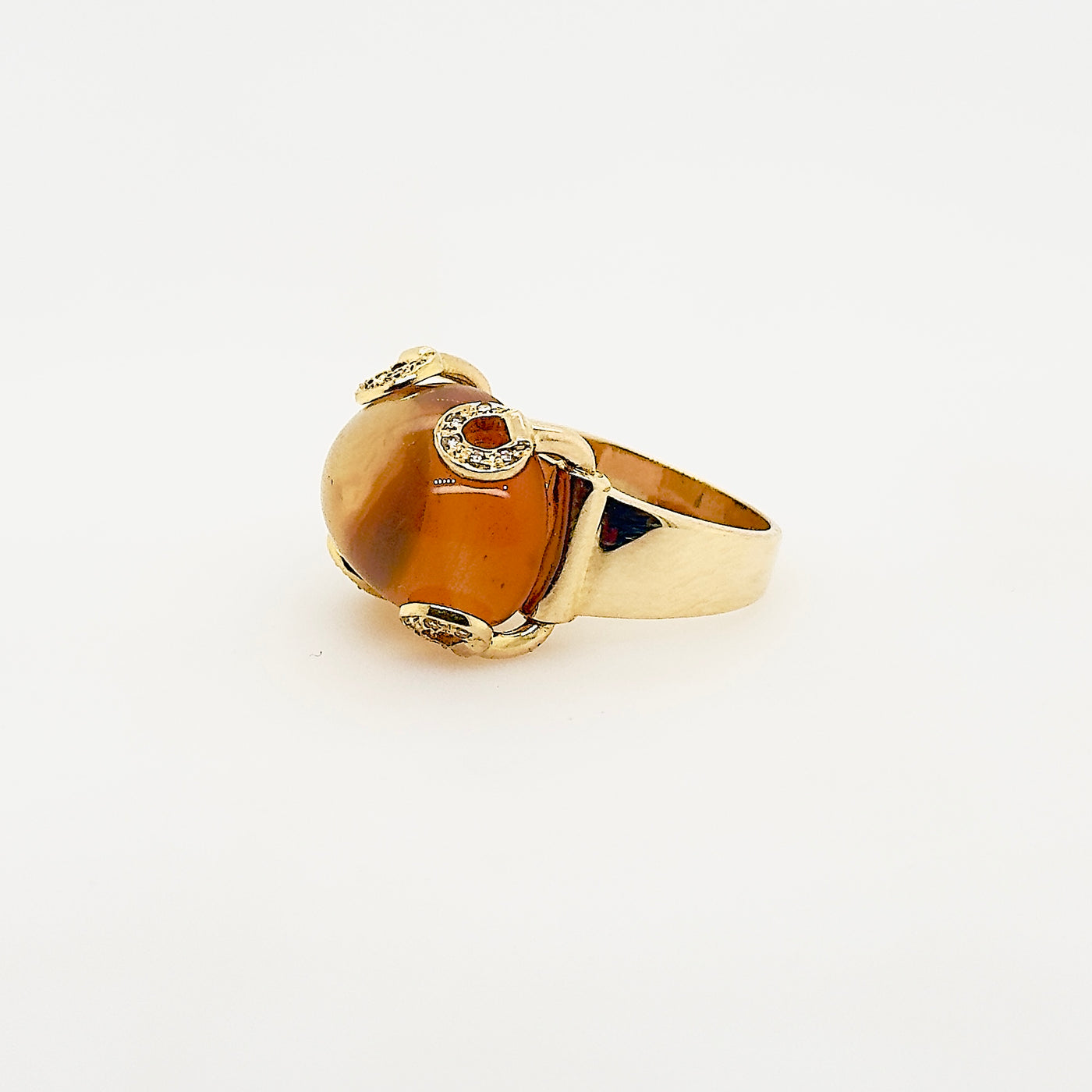 18ct Yellow Gold Cabochon Citrine and Diamond Ring