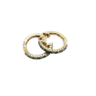 18ct Yellow Gold Emerald and Diamond Huggies