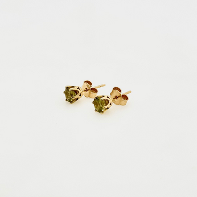 18ct Yellow Gold Round Natural Shene Green Stud Earrings