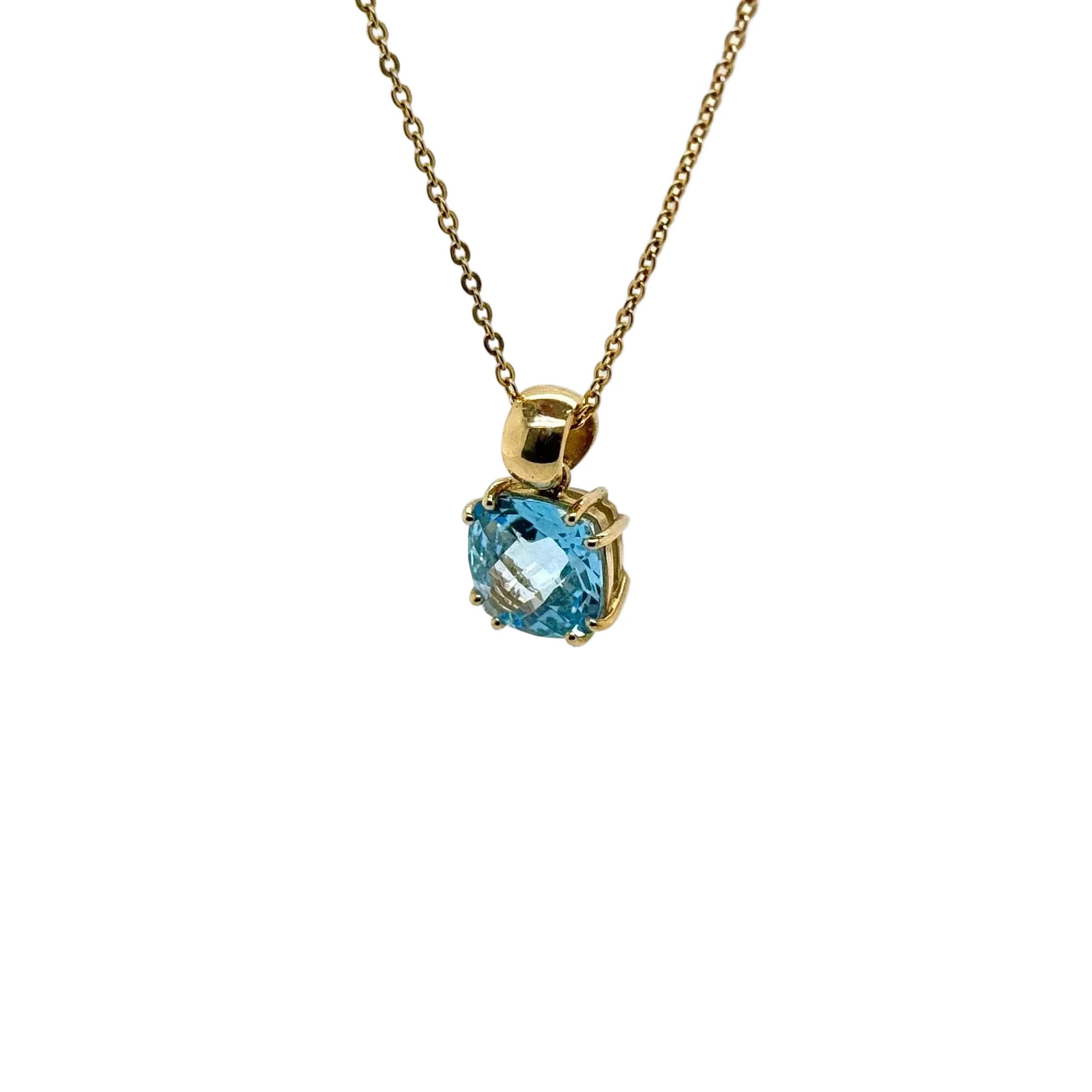 9ct Yellow Gold Checkerboard Blue Topaz Pendant