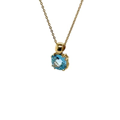 9ct Yellow Gold Checkerboard Blue Topaz Pendant