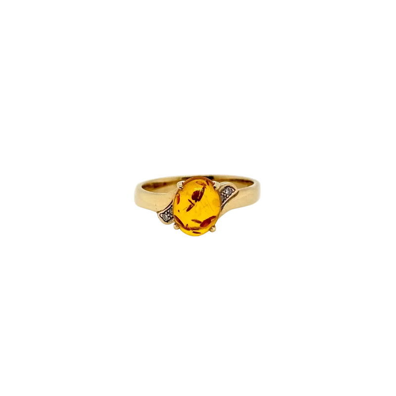 9ct Yellow Gold Amber and Diamond Ring