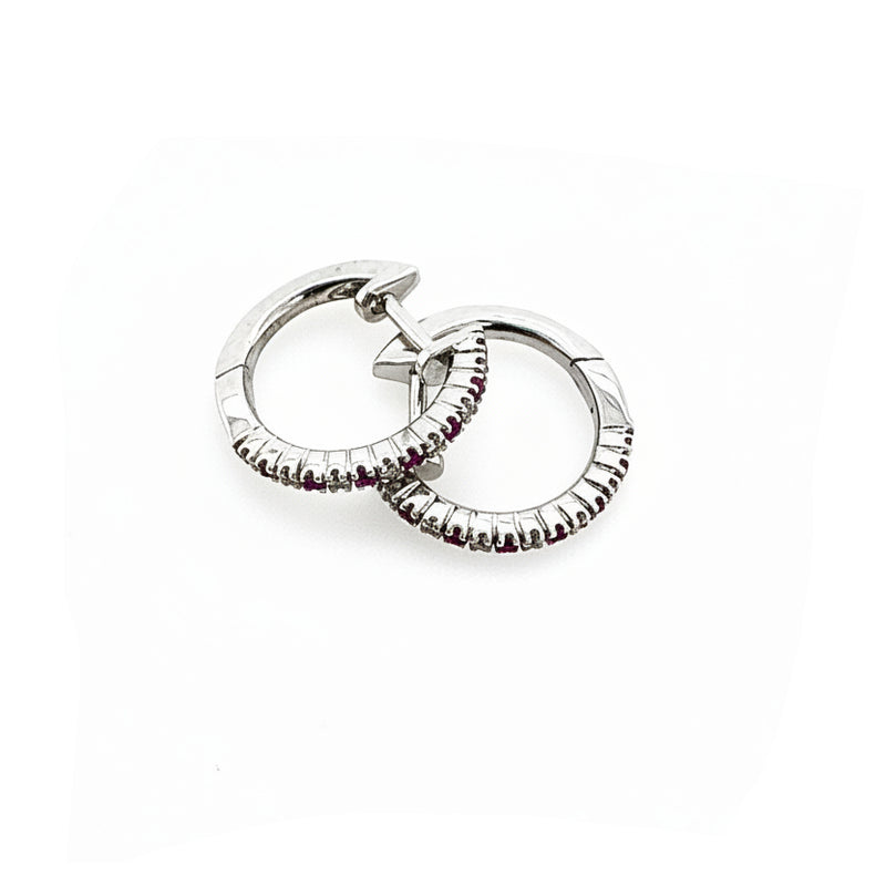 18ct White Gold Ruby and Diamond Huggies
