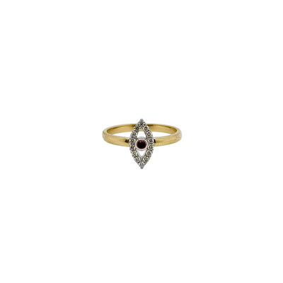 18ct Yellow And White Gold Small Ruby and Marquise Diamond Halo Ring