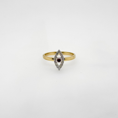 18ct Yellow And White Gold Small Ruby and Marquise Diamond Halo Ring