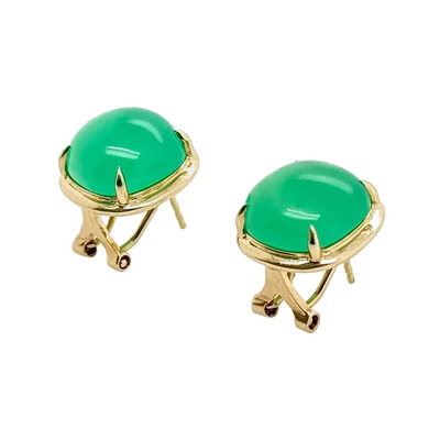 14ct Yellow Gold Cushion Shaped Chrysoprase Post and Clip Earrings
