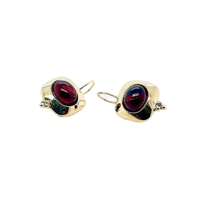 14ct Yellow Gold Oval Garnet and Shepherd Hook Earrings