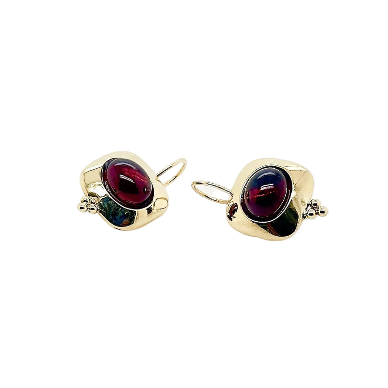 14ct Yellow Gold Oval Garnet and Shepherd Hook Earrings