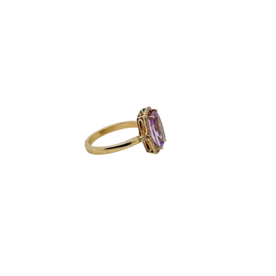 9ct Yellow Gold Amethyst and Diamond Halo Ring