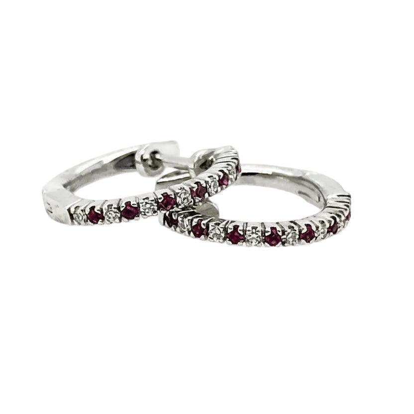 18ct White Gold Ruby and Diamond Huggies