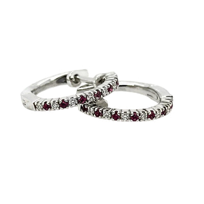 18ct White Gold Ruby and Diamond Huggies