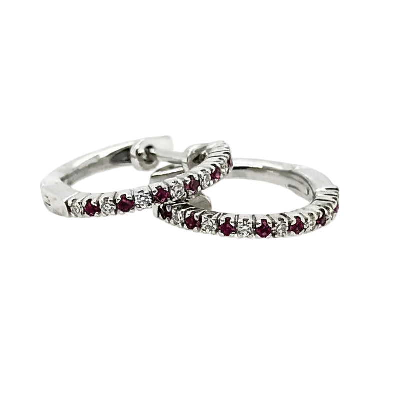 18ct White Gold Ruby and Diamond Huggies