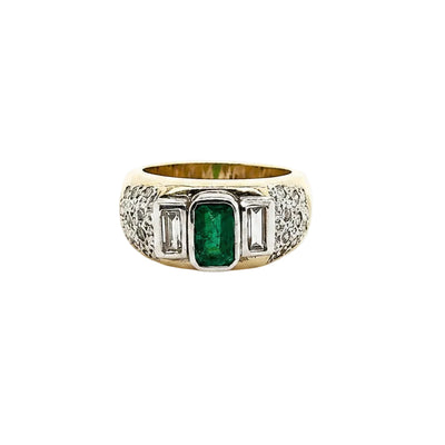 18ct Two-Tone Emerald-Cut Emerald and Diamond Ring
