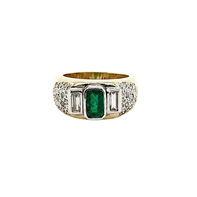 18ct Two-Tone Emerald-Cut Emerald and Diamond Ring