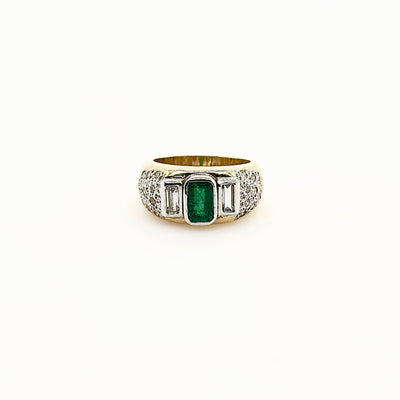 18ct Two-Tone Emerald-Cut Emerald and Diamond Ring
