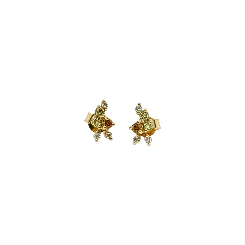 18ct Yellow Gold Multi-Coloured Natural Argyle Diamond Stud Earrings