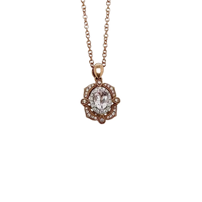 9ct Rose Gold Morganite and Diamond Vintage Pendant
