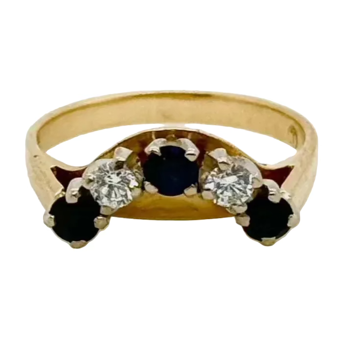 18ct Blue Sapphire and Diamond Five Stone Ring
