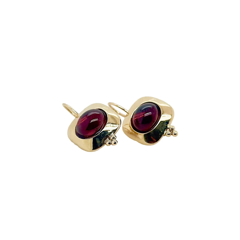 14ct Yellow Gold Oval Garnet and Shepherd Hook Earrings