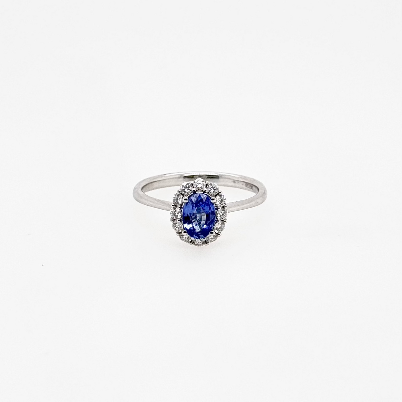 18ct White Gold Oval Ceylonese Sapphire and Diamond Ring