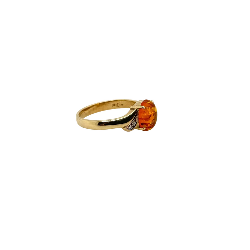 9ct Yellow Gold Amber and Diamond Ring