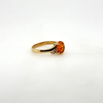 9ct Yellow Gold Amber and Diamond Ring