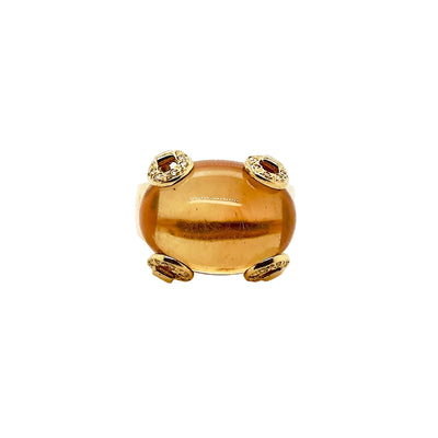 18ct Yellow Gold Cabochon Citrine and Diamond Ring