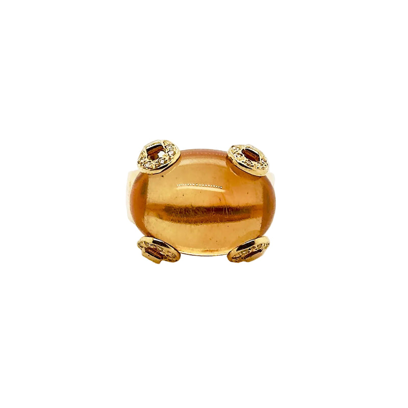 18ct Yellow Gold Cabochon Citrine and Diamond Ring