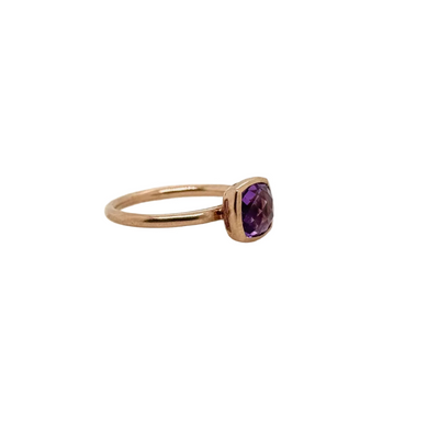 9ct Rose Gold Double Cushion Shaped Checkerboard Amethyst Ring